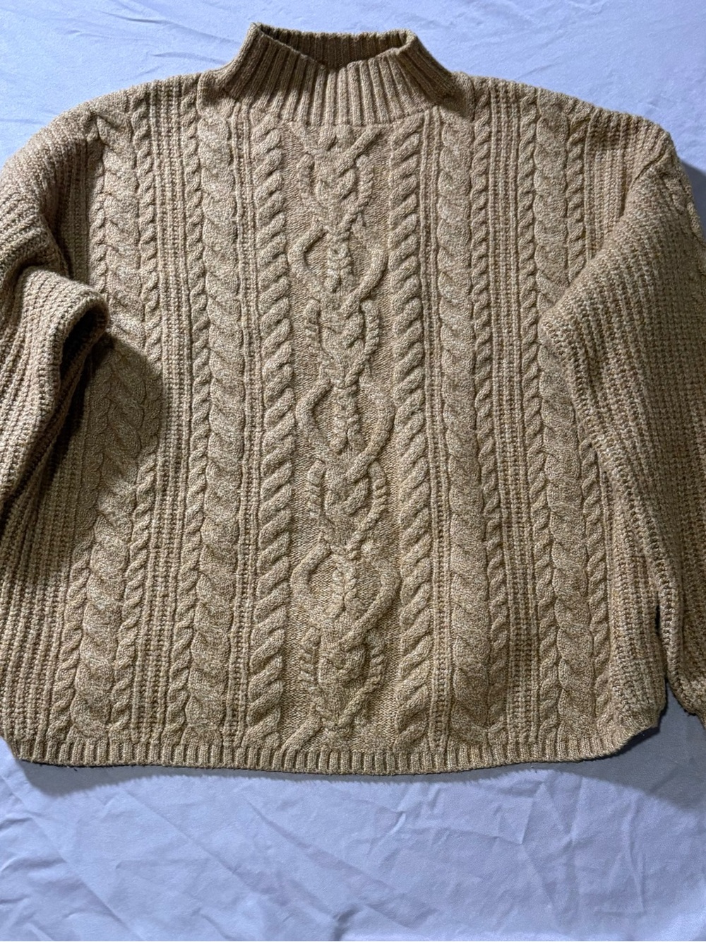 Old Navy Women's Cable Knit Mock Neck Sweater in Tan